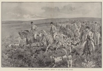 Die Devon und Somerset Staghounds, bringen das Rudel zu den Tuftern